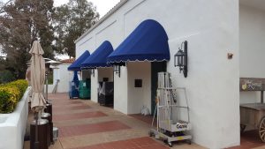 Custom blue fabric awning