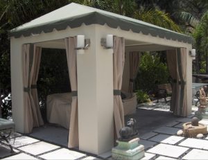 Small custom cabana with light awning fabric