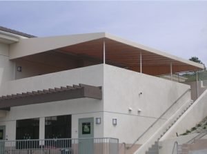 Tan patio shade awning on a rooftop