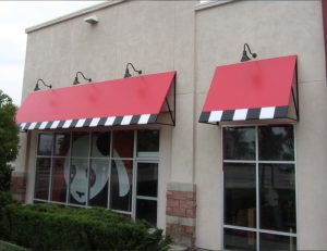 Red, white, and black commercial awnings for Panda Express