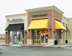 Commercial awnings for Jamba Juice and T Mobile