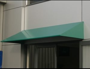 Residential metal awning colored green