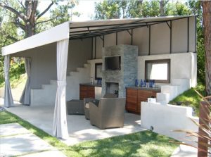 Custom patio shade awning with white awning fabric