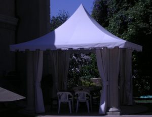 White awning fabric on a custom cabana