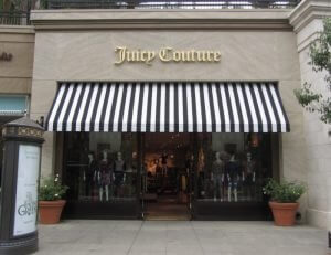 Juicy Couture commercial awning with white and black awning fabric