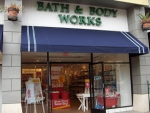 Blue custom storefront awning for Bath & Body Works