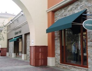 Teal commercial awnings for Coldwater Creek