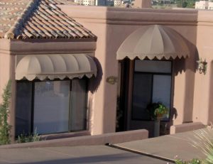 Brown residential window awnings