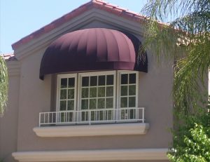 Custom dark red residential patio awning