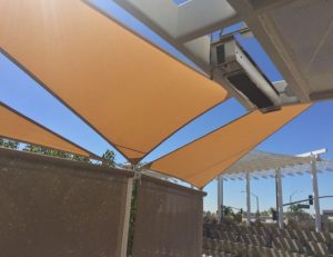 Light brown sun shade panel with custom awning fabric