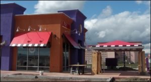 Custom patio awning cover and window canopy for Panda Express
