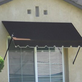 Custom spearhead awning with dark fabric